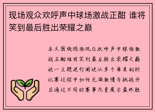 现场观众欢呼声中球场激战正酣 谁将笑到最后胜出荣耀之巅