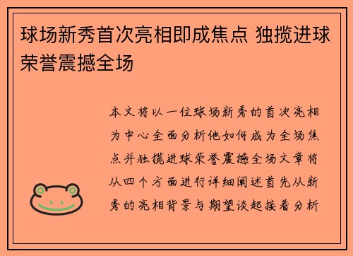 球场新秀首次亮相即成焦点 独揽进球荣誉震撼全场