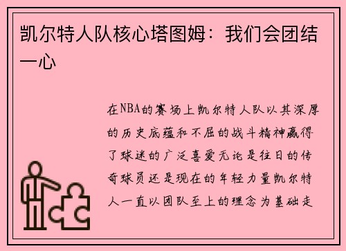 凯尔特人队核心塔图姆：我们会团结一心