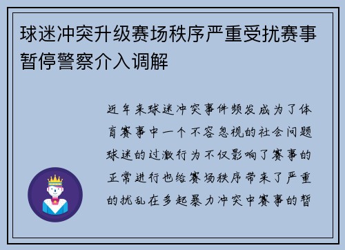 球迷冲突升级赛场秩序严重受扰赛事暂停警察介入调解