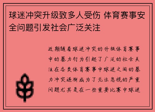 球迷冲突升级致多人受伤 体育赛事安全问题引发社会广泛关注