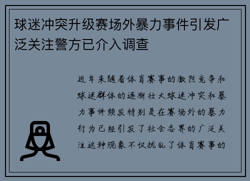 球迷冲突升级赛场外暴力事件引发广泛关注警方已介入调查