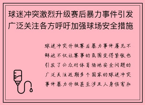 球迷冲突激烈升级赛后暴力事件引发广泛关注各方呼吁加强球场安全措施